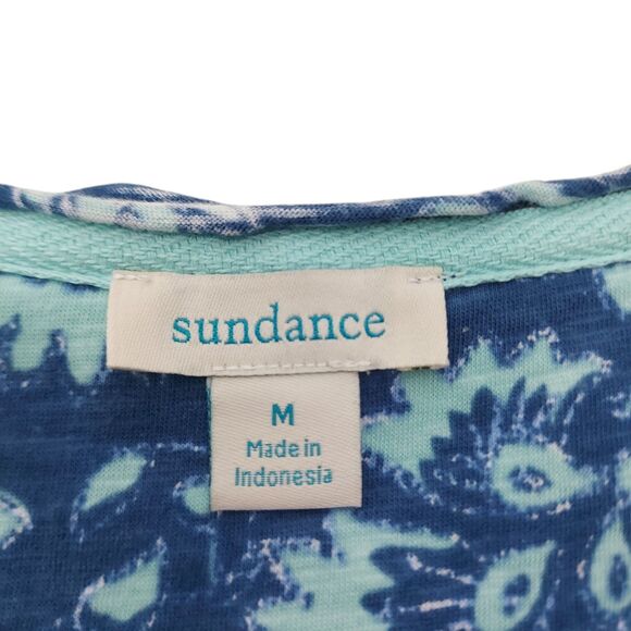 Sundance Top Womens Medium Blue Floral Knit Cotton Lightweight Boho Sustainable - Picture 8 of 11